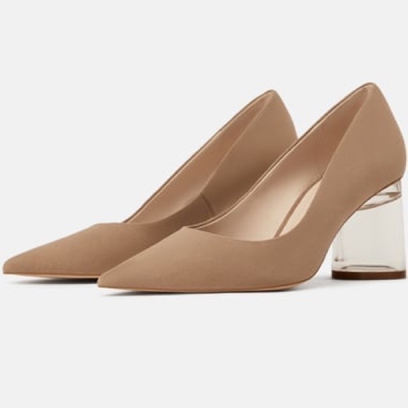 Zara PUMPS WITH METHACRYLATE HEELS‎ Womens size 36 US Size 6 Nude Suede W… - Picture 1 of 9